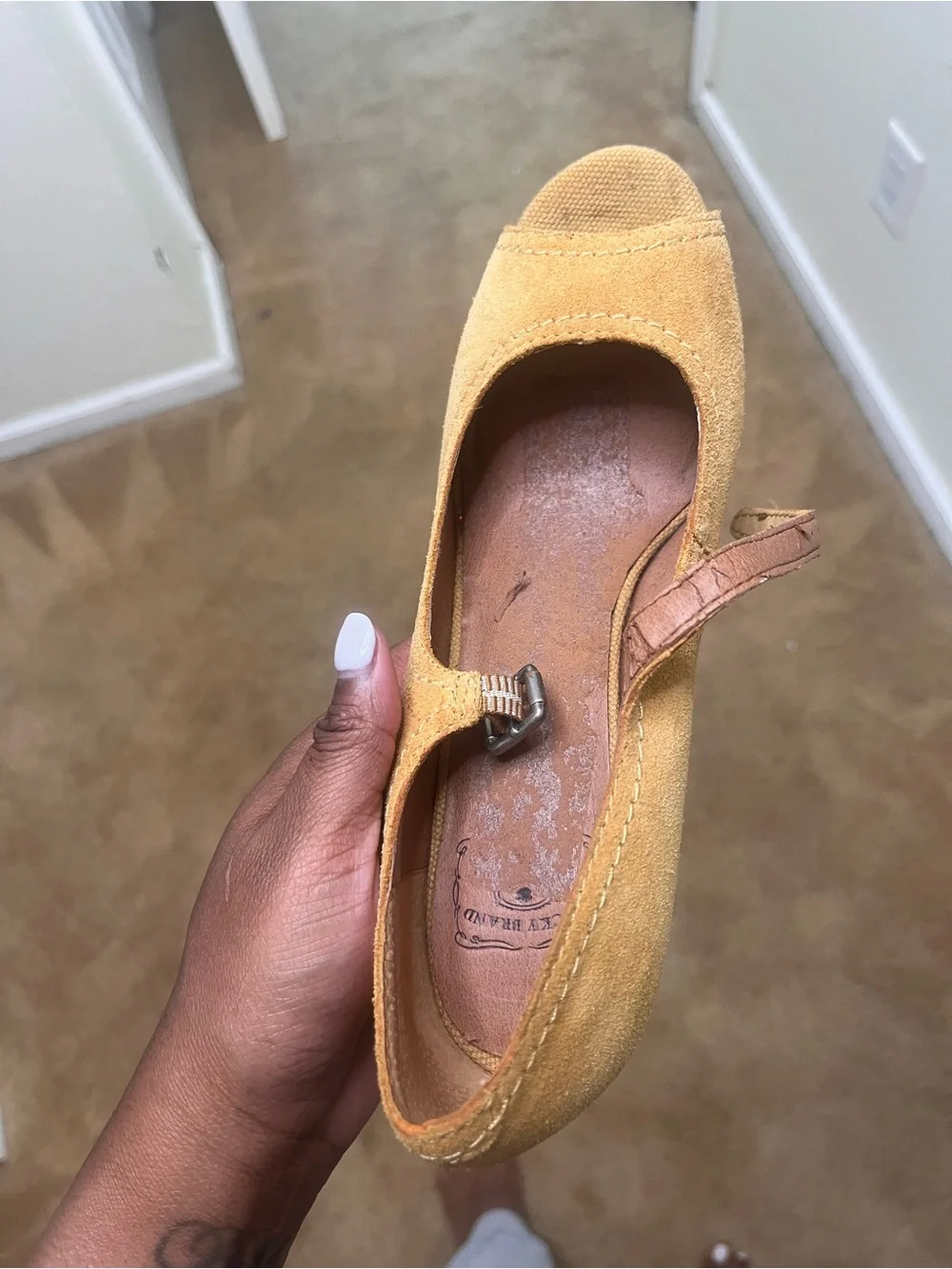 Lucky Brand Tan Suede Peep-Toe Platform Heels